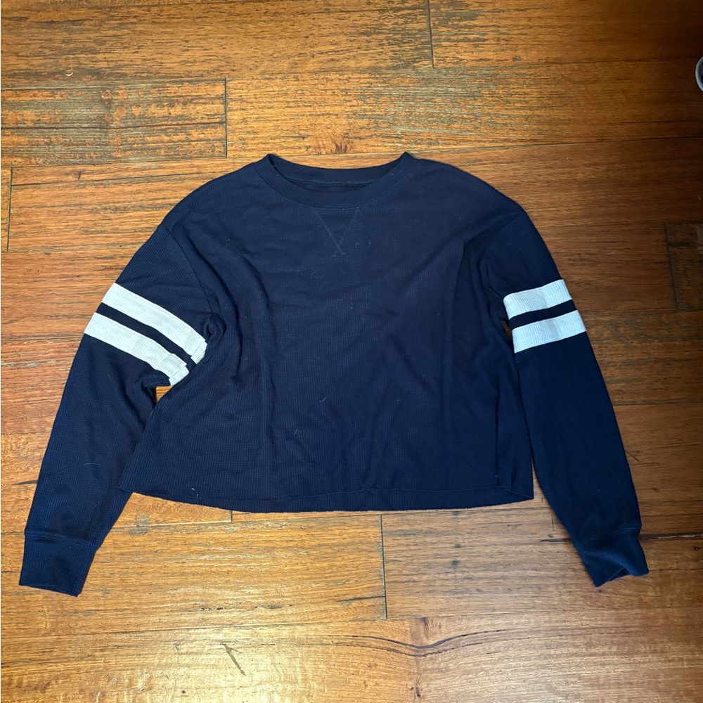 Older Hollister Navy Long Sleeve Top with White Stripes